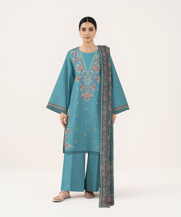 3 Piece - Digital Print Embroidered Fine Lawn Suit