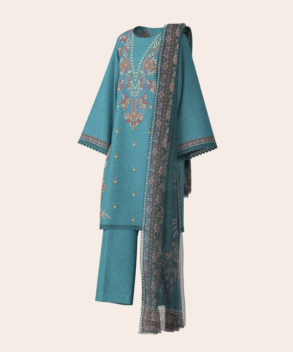 3 Piece - Digital Print Embroidered Fine Lawn Suit
