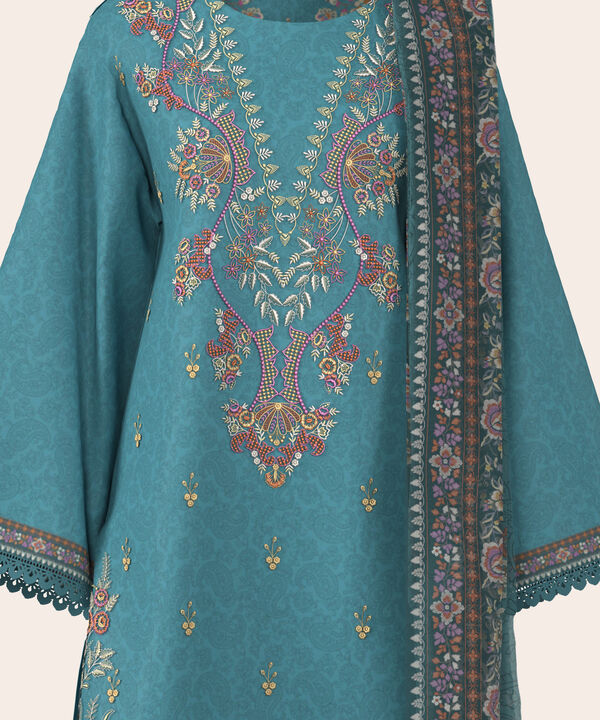 3 Piece - Digital Print Embroidered Fine Lawn Suit