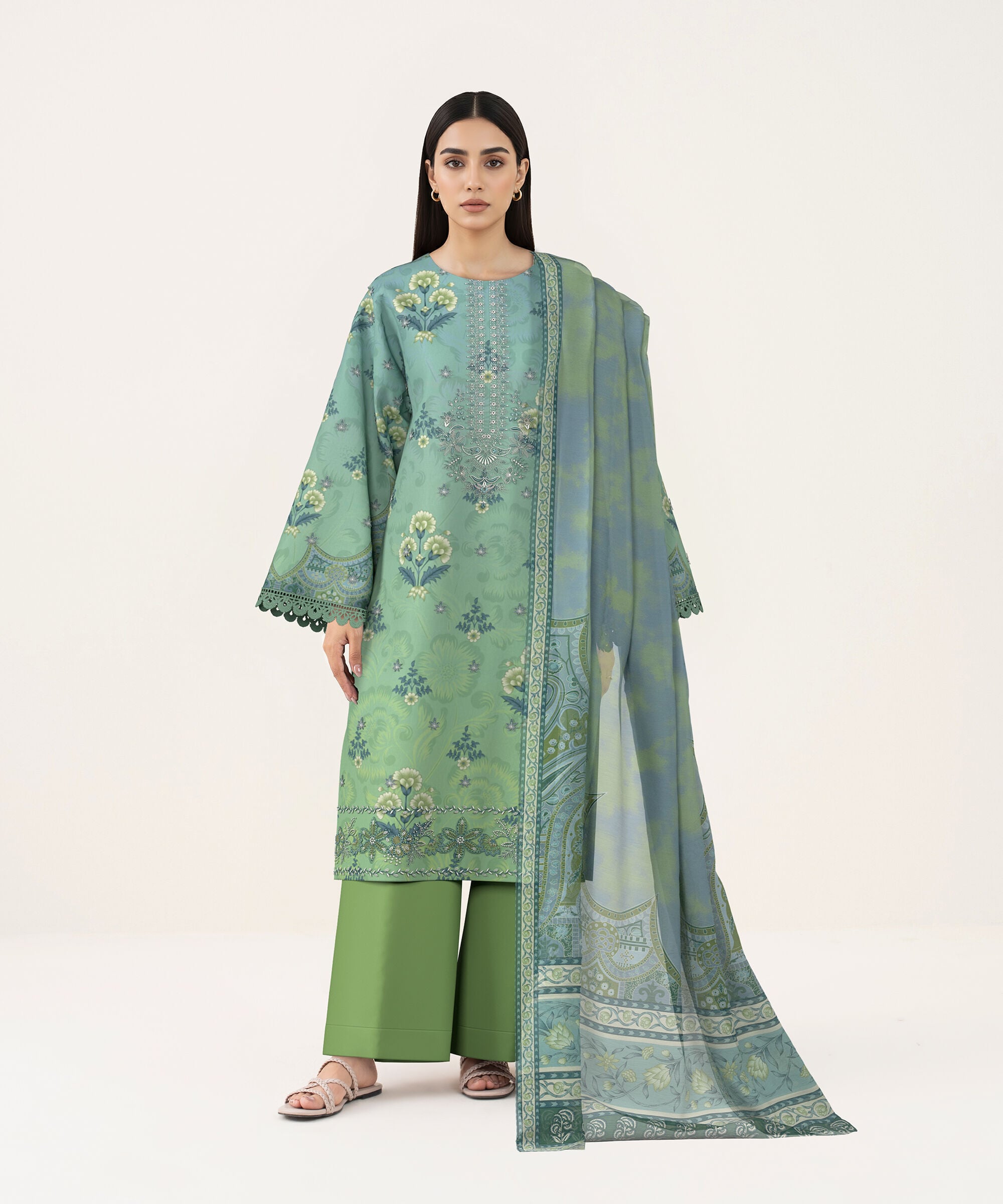 3 Piece - Digital Print Embroidered Fine Lawn Suit