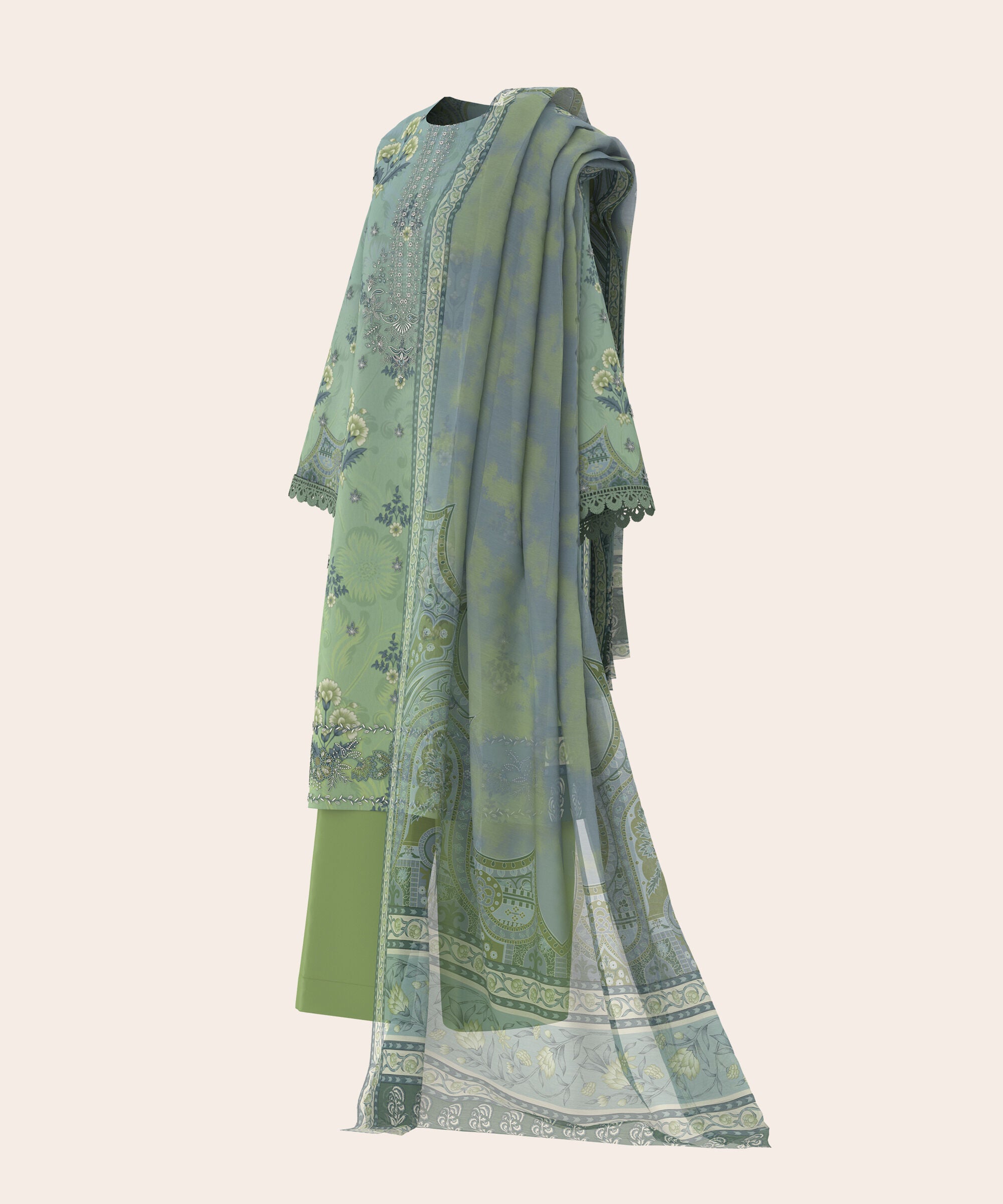 3 Piece - Digital Print Embroidered Fine Lawn Suit