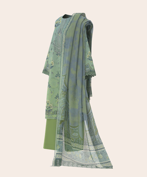 3 Piece - Digital Print Embroidered Fine Lawn Suit