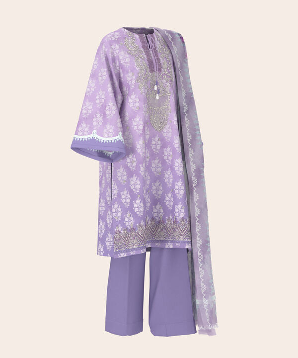3 Piece - Digital Print Embroidered Fine Lawn Suit