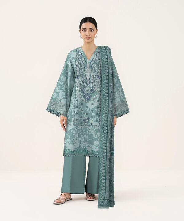 3 Piece - Digital Print Embroidered Fine Lawn Suit