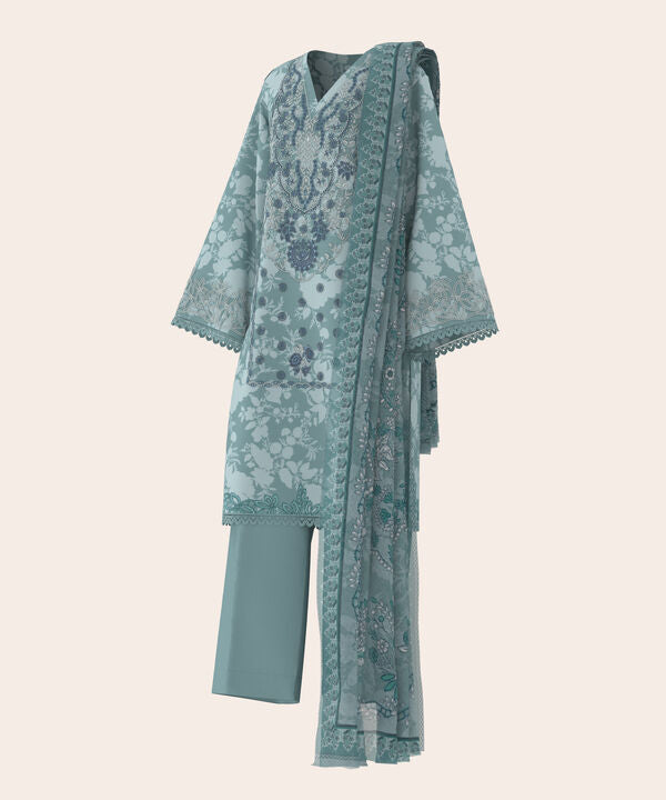 3 Piece - Digital Print Embroidered Fine Lawn Suit