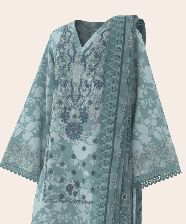 3 Piece - Digital Print Embroidered Fine Lawn Suit