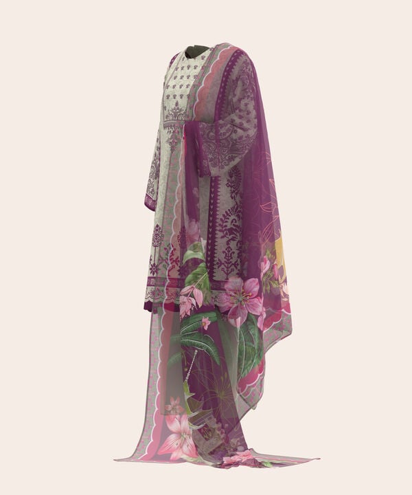 3 Piece - Digital Print Embroidered Fine Lawn Suit