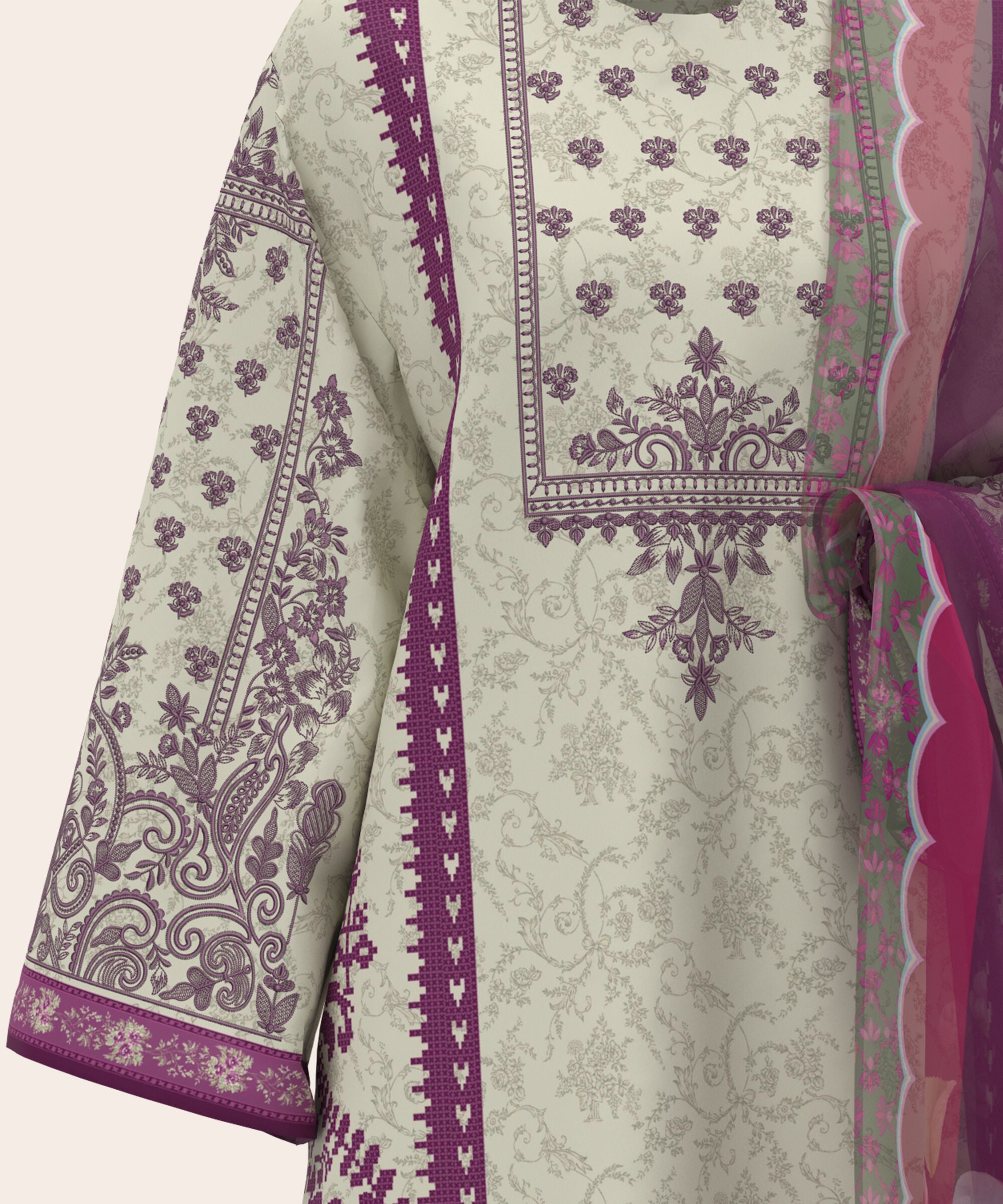 3 Piece - Digital Print Embroidered Fine Lawn Suit