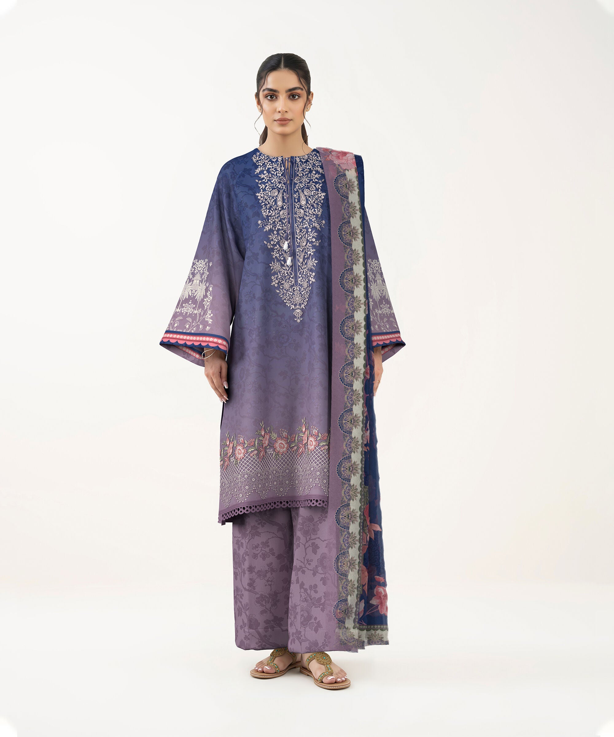 3 Piece - Digital Print Embroidered Fine Lawn Suit
