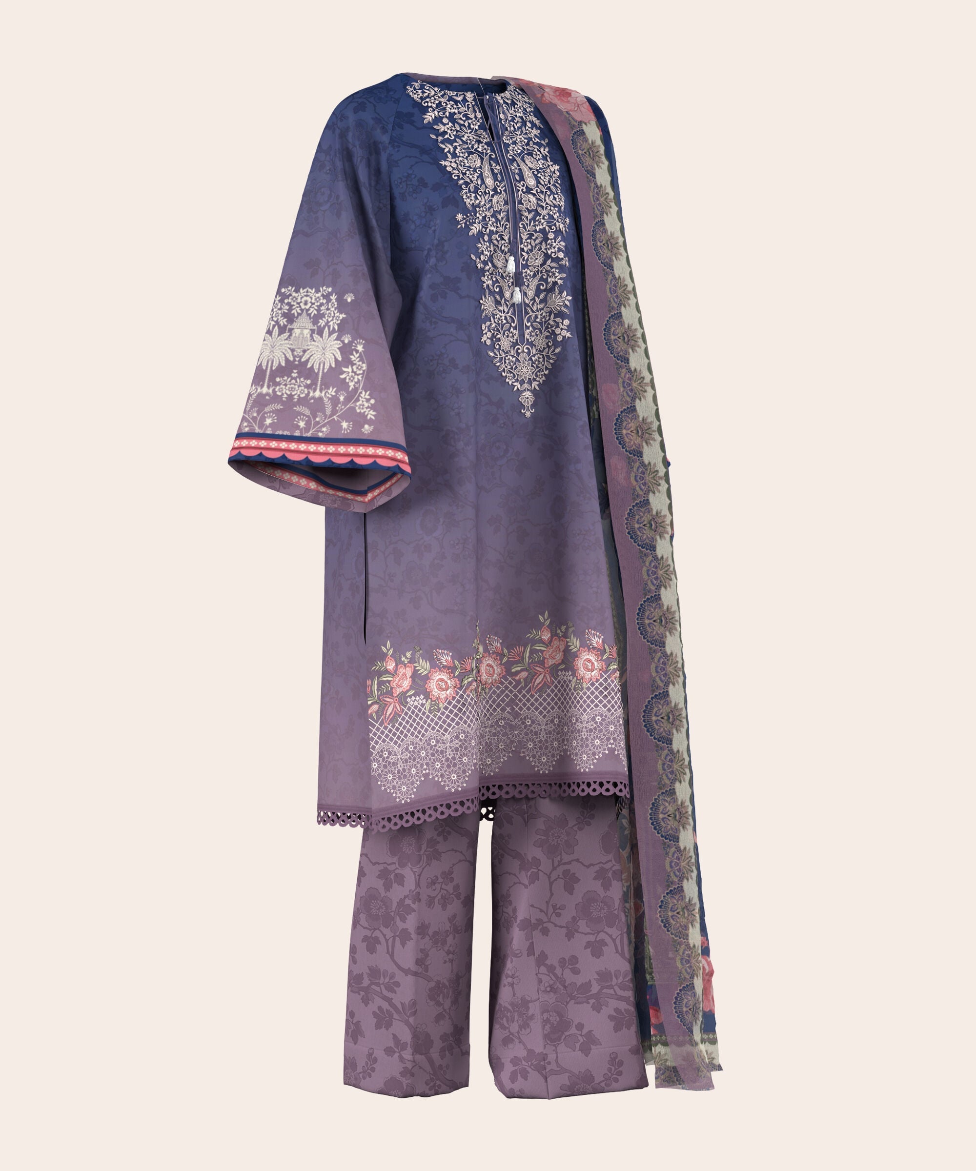 3 Piece - Digital Print Embroidered Fine Lawn Suit