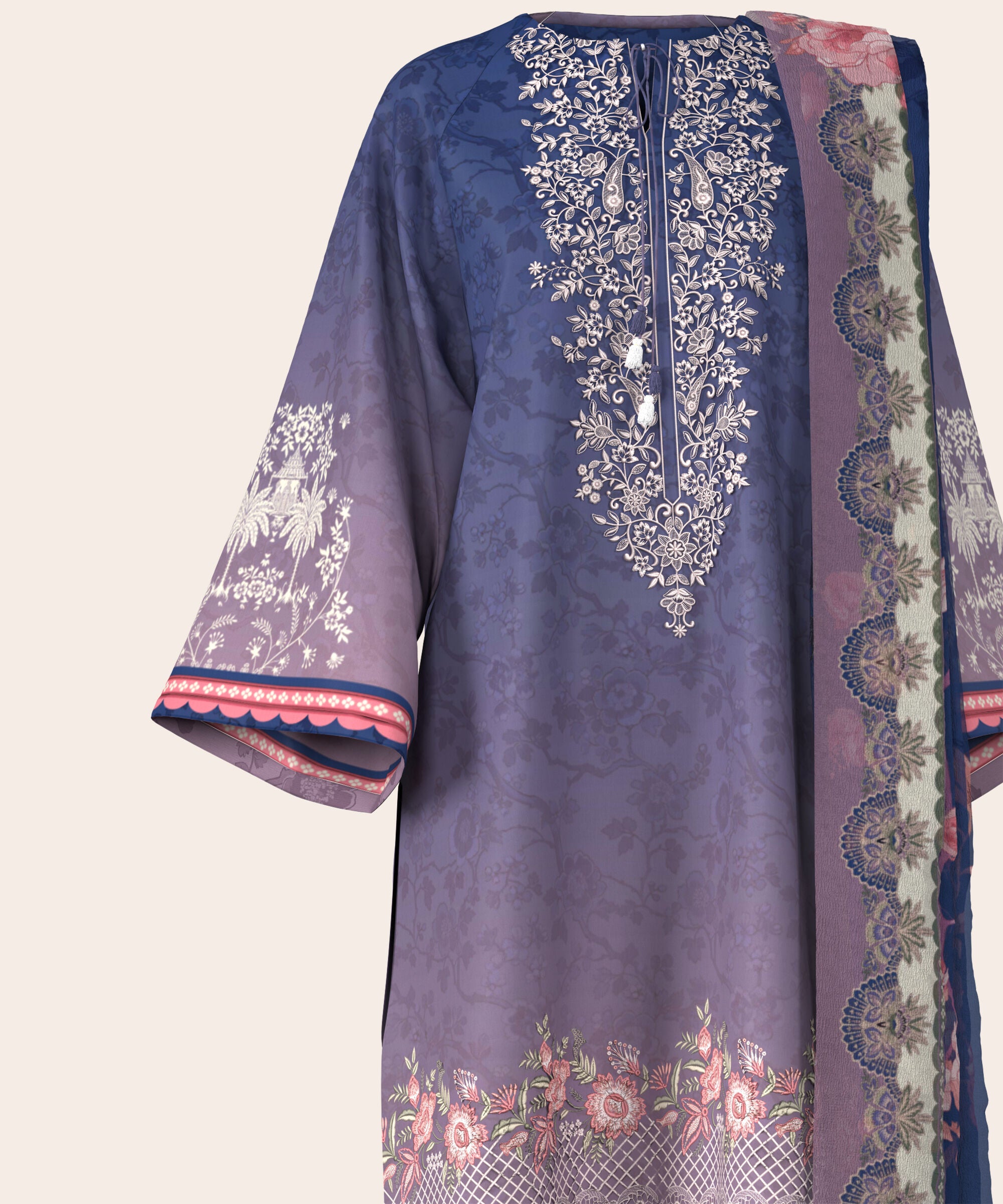 3 Piece - Digital Print Embroidered Fine Lawn Suit