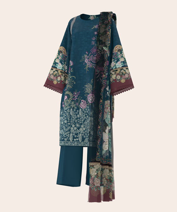 3 Piece - Digital Print Embroidered Fine Lawn Suit