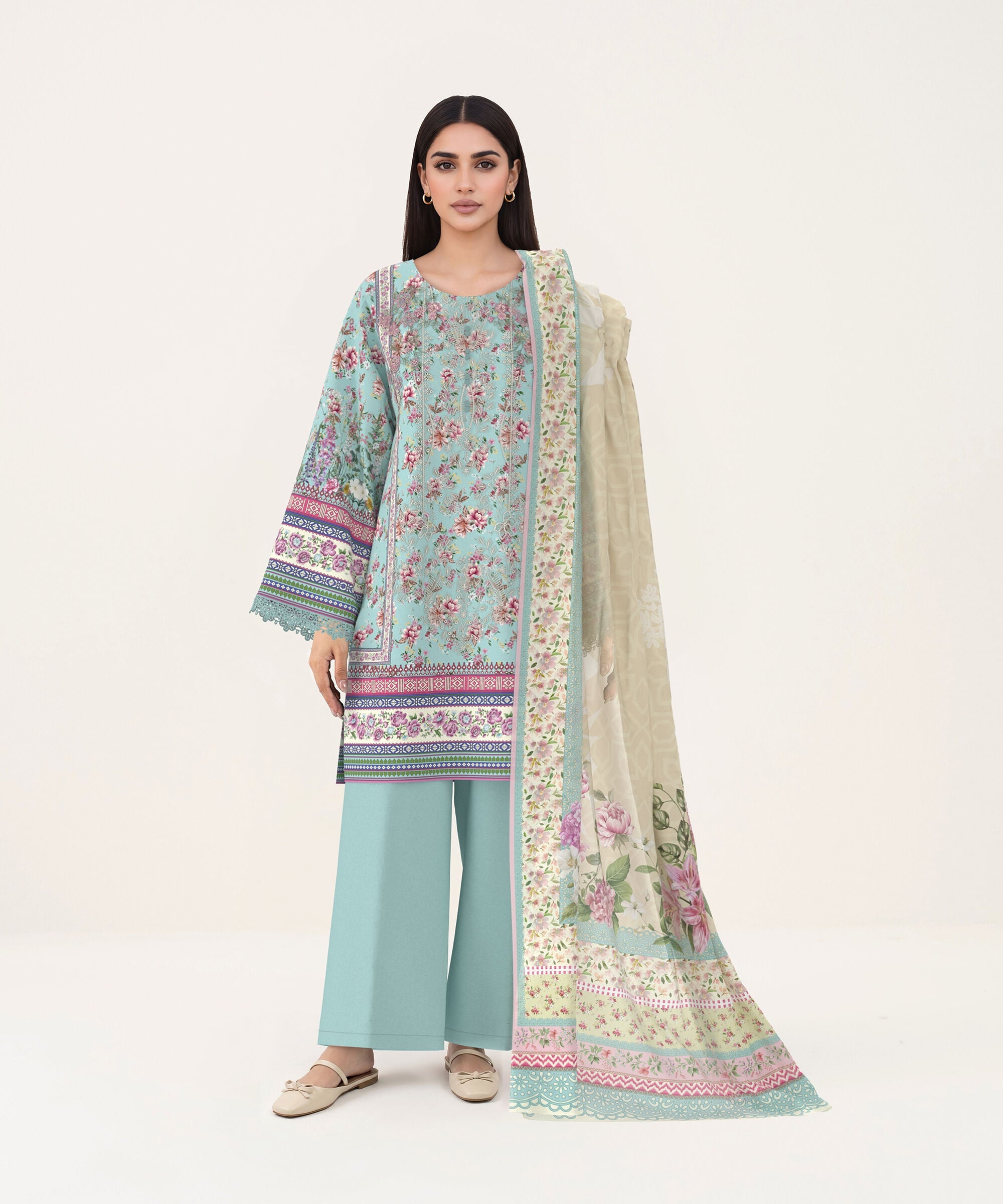 3 Piece - Digital Printed Embroidered Fine Lawn Suit
