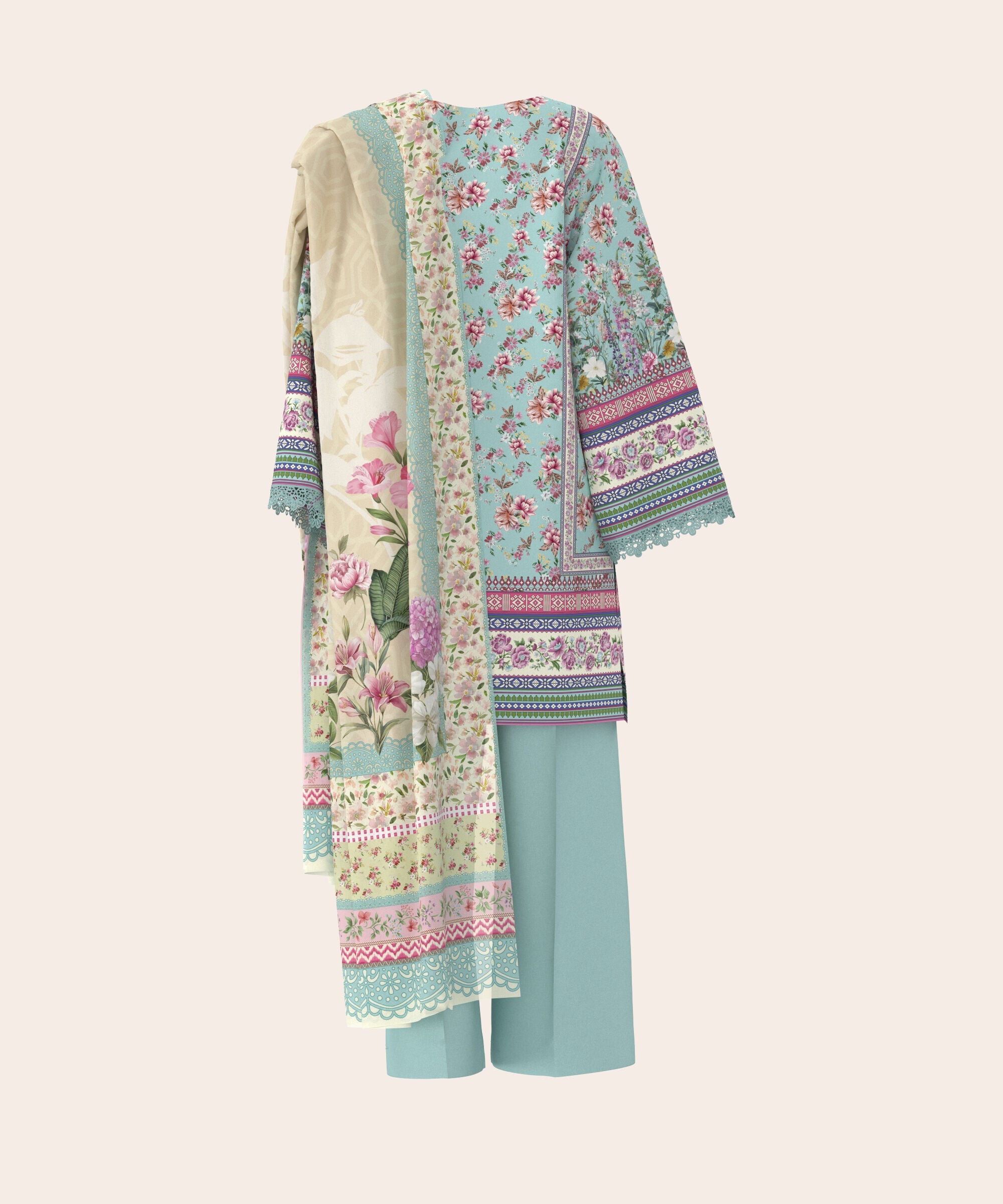 3 Piece - Digital Printed Embroidered Fine Lawn Suit