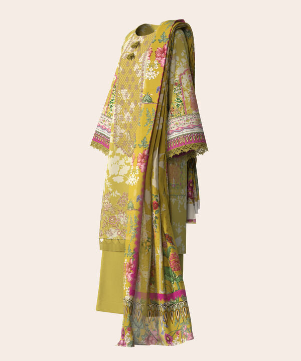 3 Piece - Digital Printed Embroidered Fine Lawn Suit