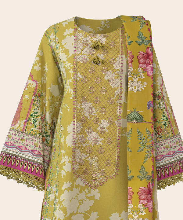 3 Piece - Digital Printed Embroidered Fine Lawn Suit