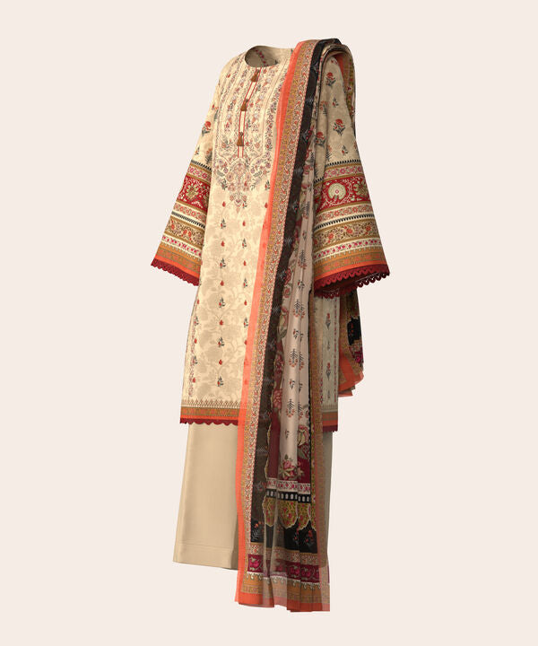 3 Piece - Digital Printed Embroidered Fine Lawn Suit