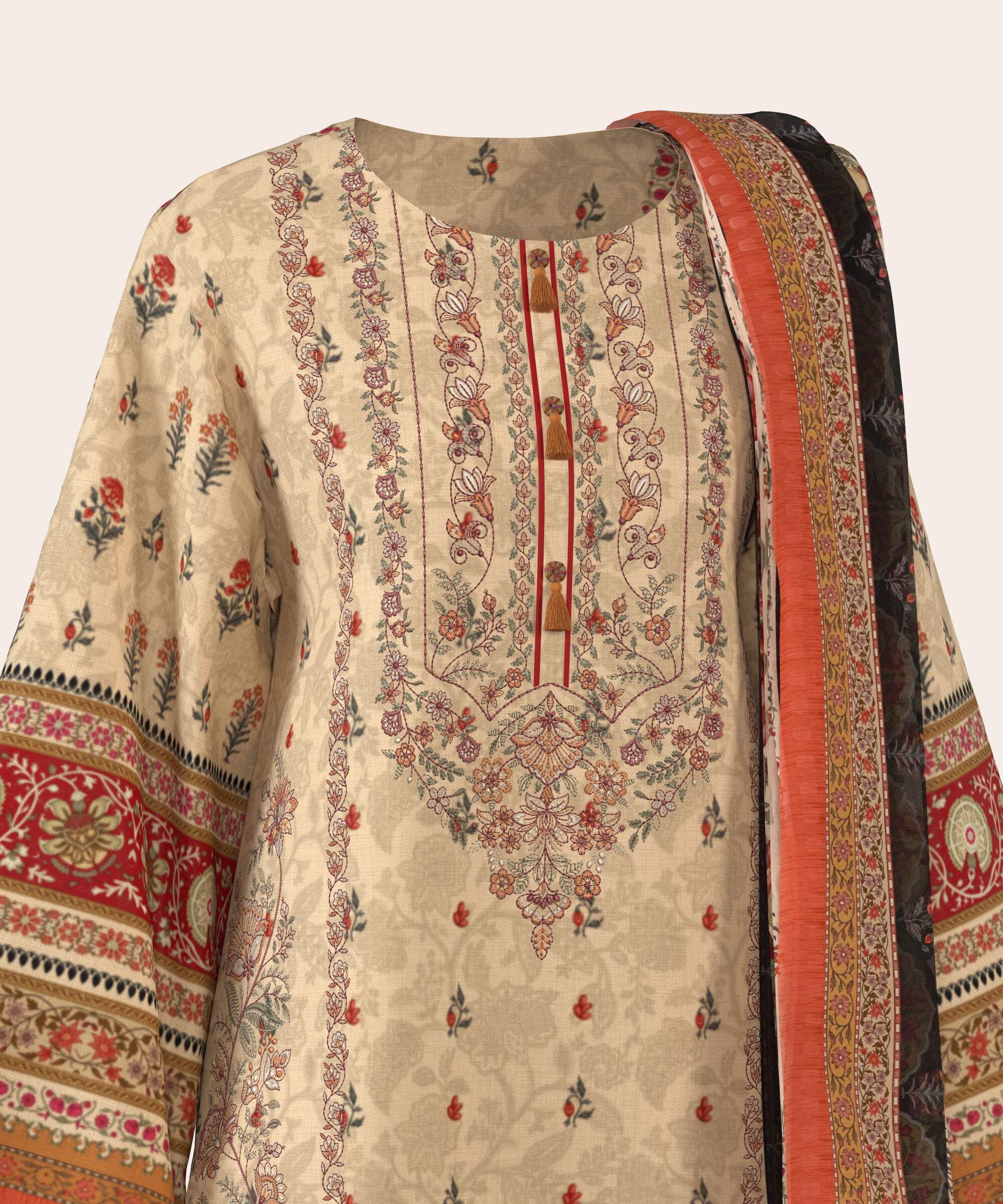 3 Piece - Digital Printed Embroidered Fine Lawn Suit