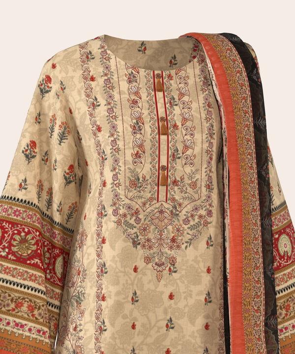 3 Piece - Digital Printed Embroidered Fine Lawn Suit