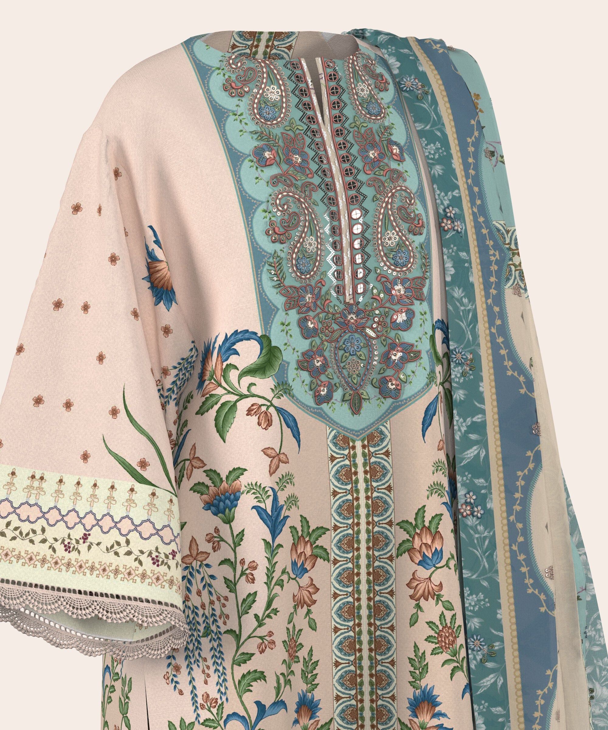 3 Piece - Digital Embroidered Fine Lawn Suit