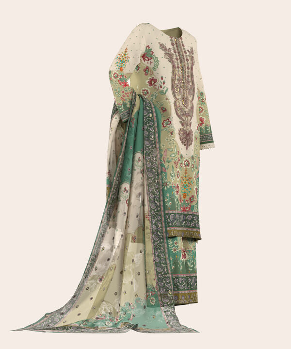 3 Piece - Digital Embroidered Fine Lawn Suit