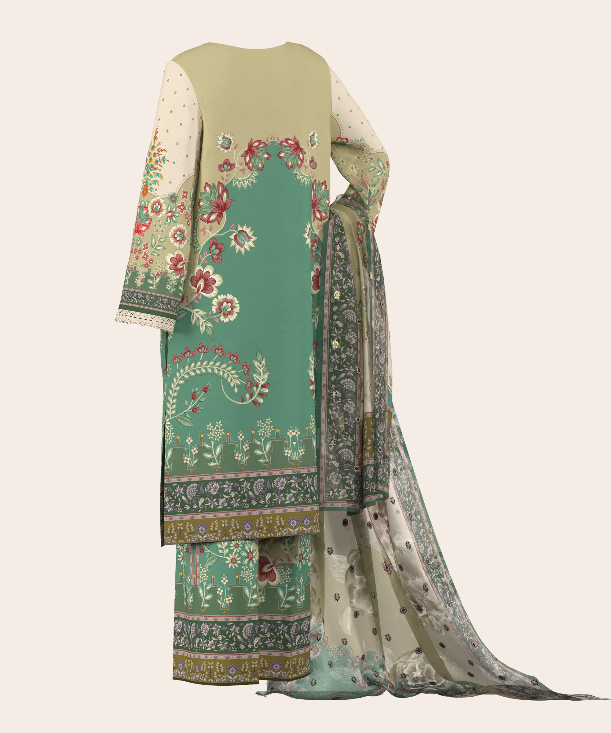 3 Piece - Digital Embroidered Fine Lawn Suit