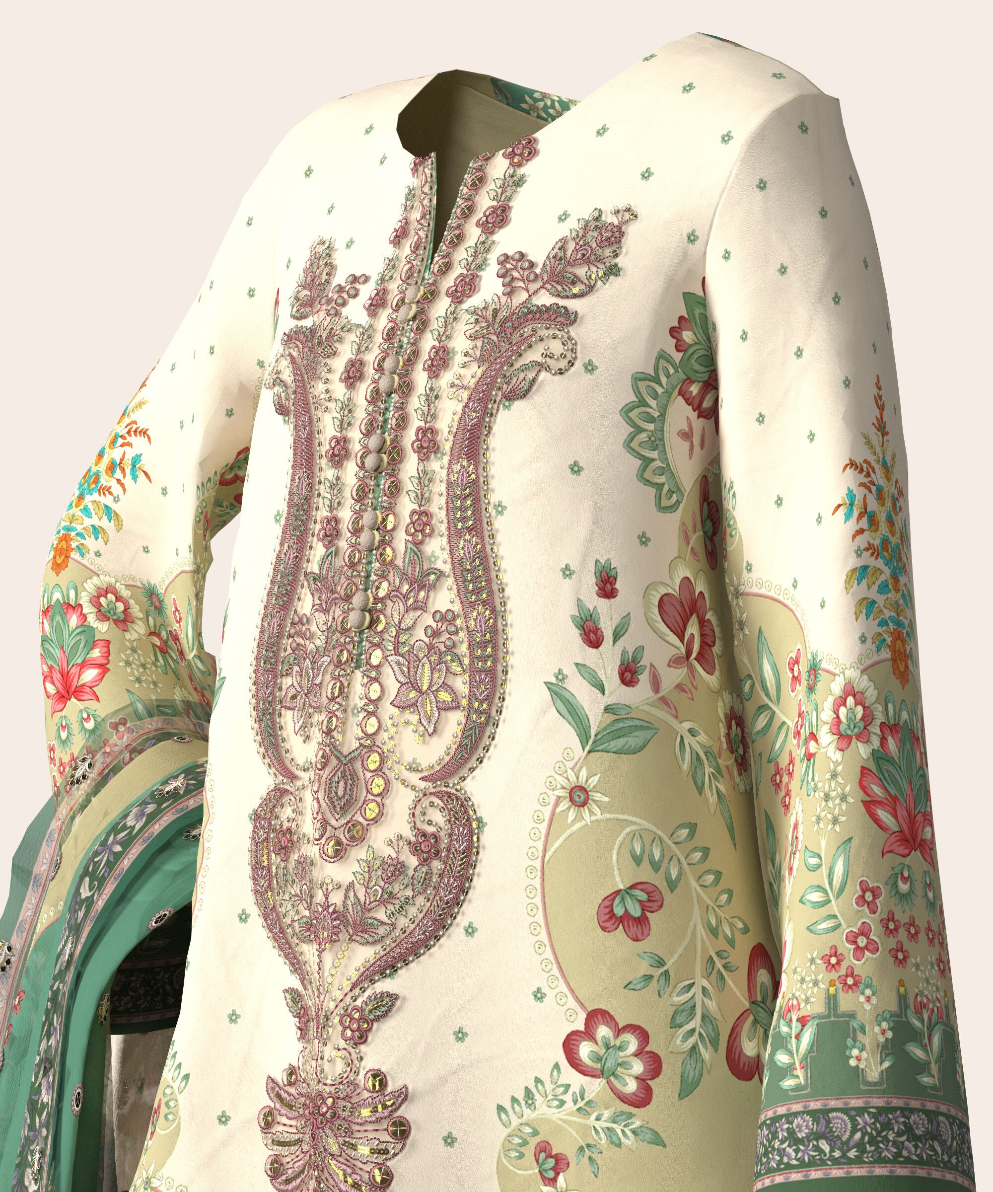 3 Piece - Digital Embroidered Fine Lawn Suit