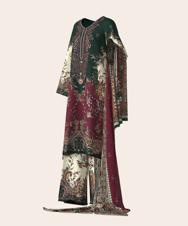 3 Piece - Digital Embroidered Fine Lawn Suit