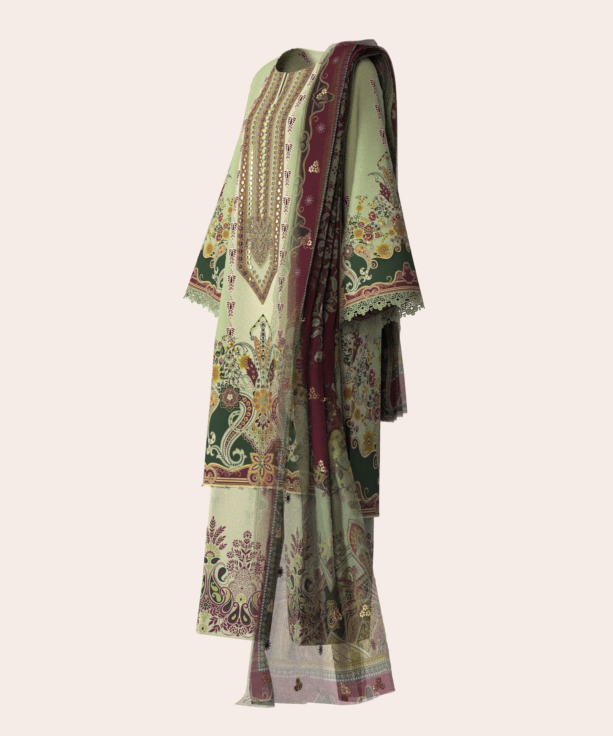 3 Piece - Digital Embroidered Fine Lawn Suit