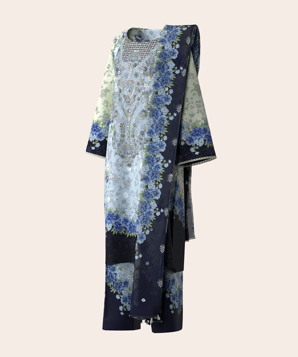 3 Piece - Digital Embroidered Fine Lawn Suit