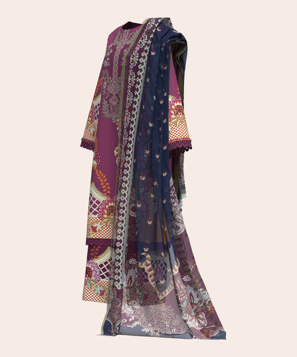 3 Piece - Digital Embroidered Fine Lawn Suit
