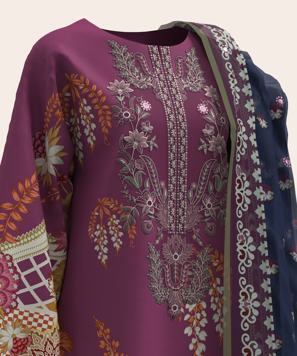 3 Piece - Digital Embroidered Fine Lawn Suit