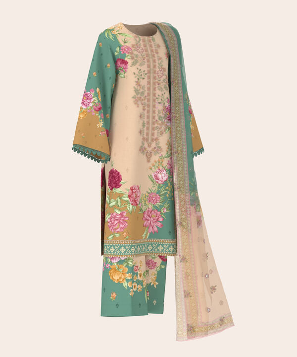3 Piece - Digital Embroidered Fine Lawn Suit