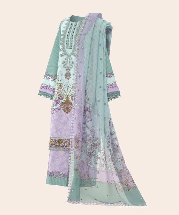 3 Piece - Digital Embroidered Fine Lawn Suit