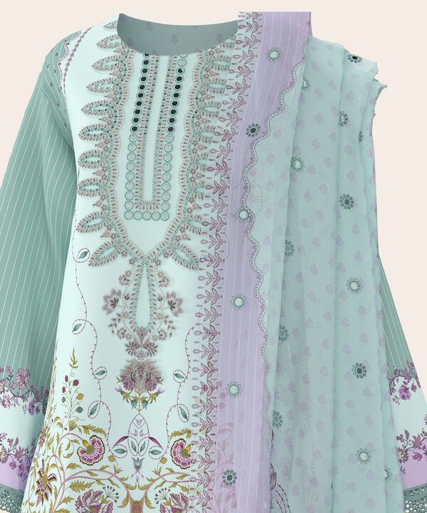 3 Piece - Digital Embroidered Fine Lawn Suit