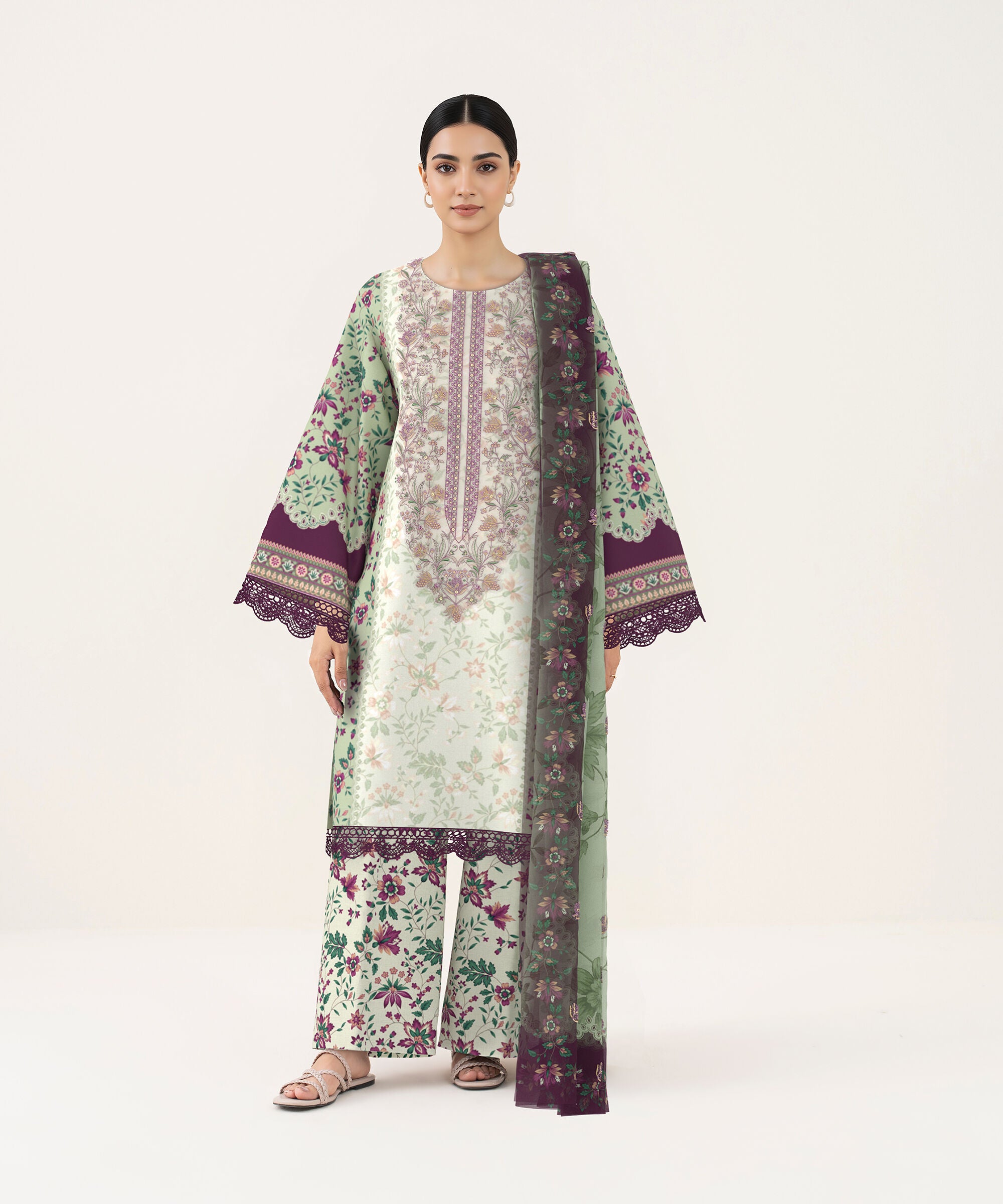 3 Piece - Digital Embroidered Fine Lawn Suit