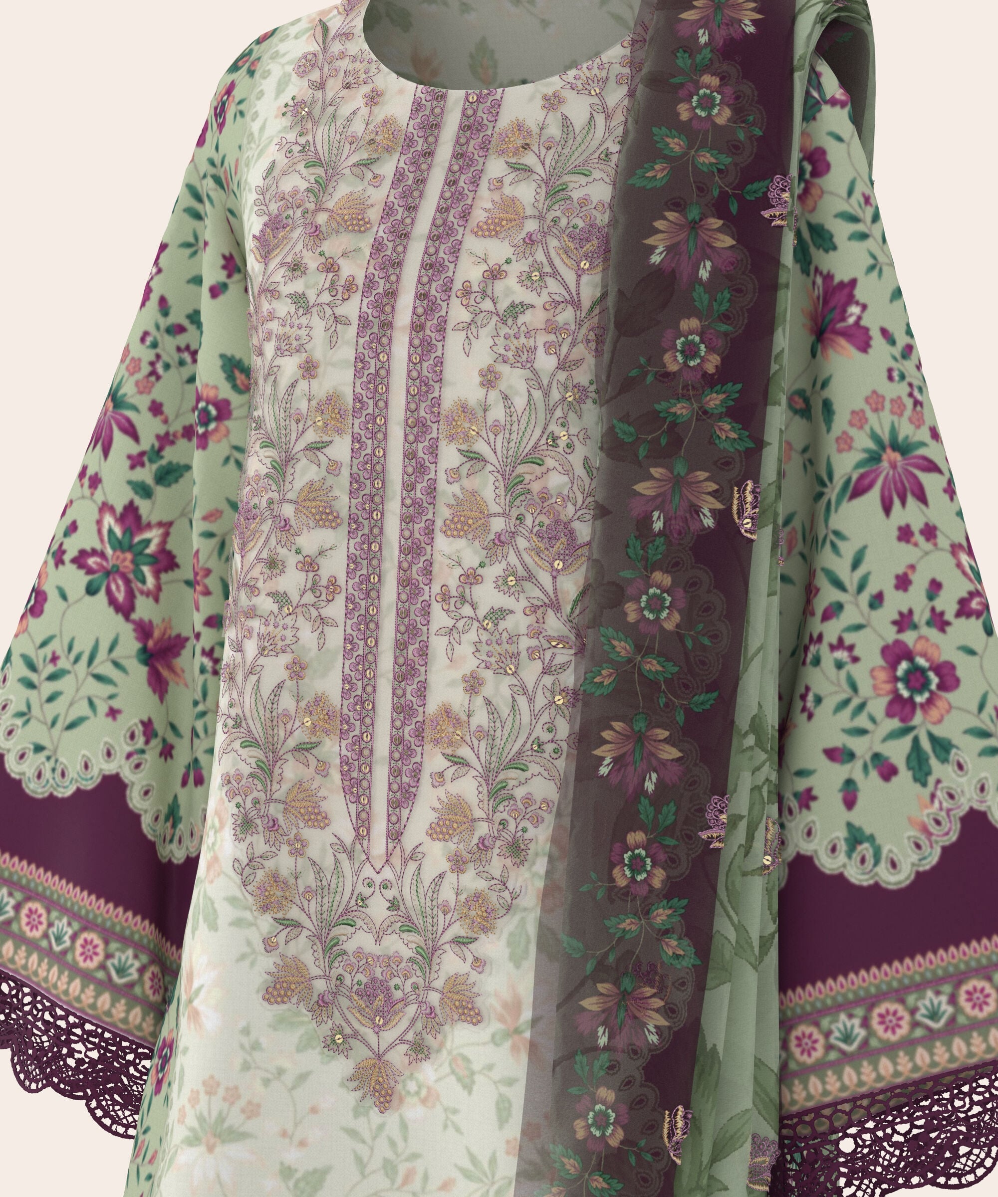 3 Piece - Digital Embroidered Fine Lawn Suit
