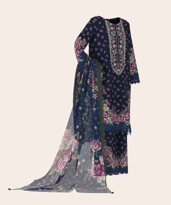 3 Piece - Digital Embroidered Fine Lawn Suit