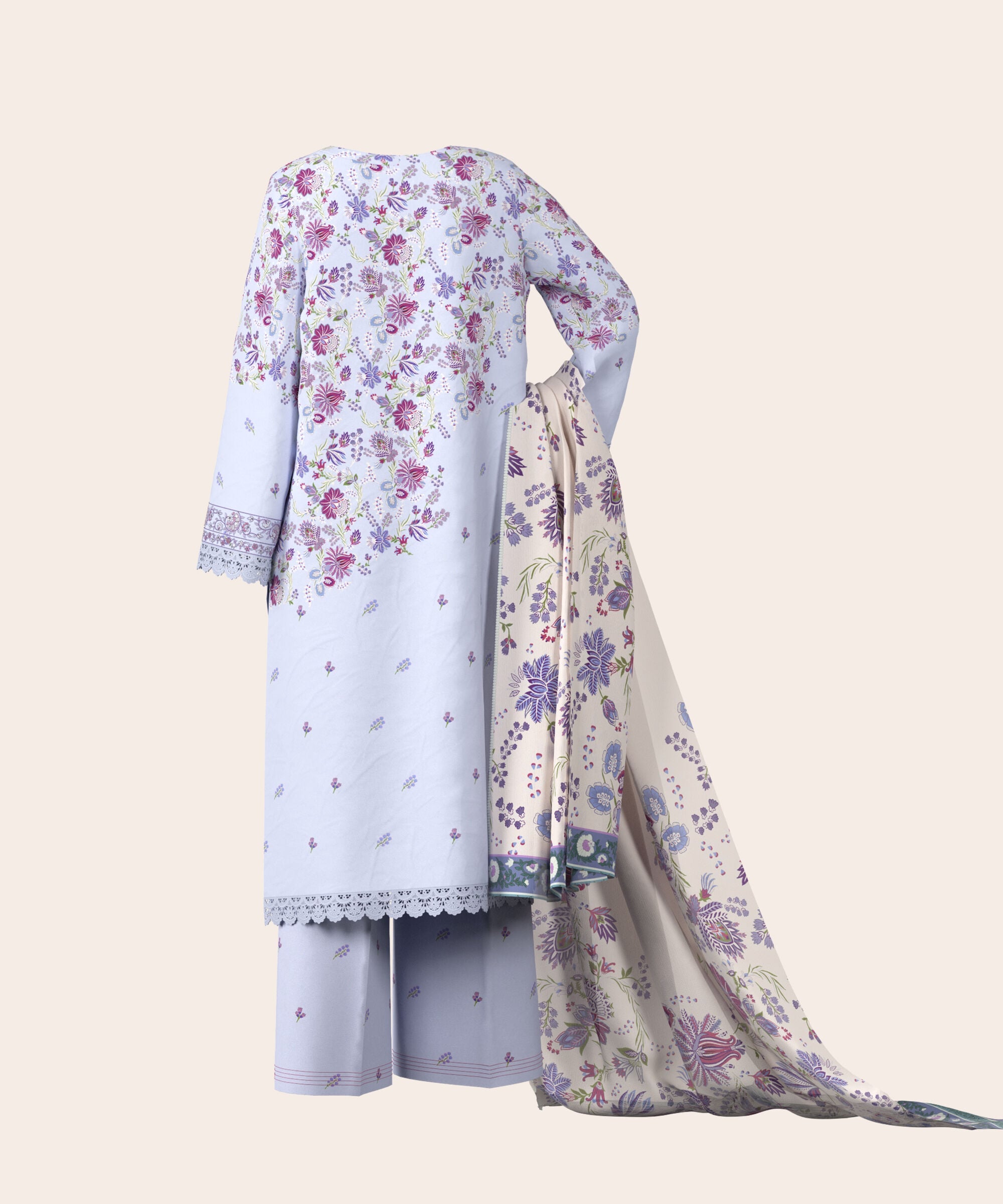 3 Piece - Digital Embroidered Fine Lawn Suit