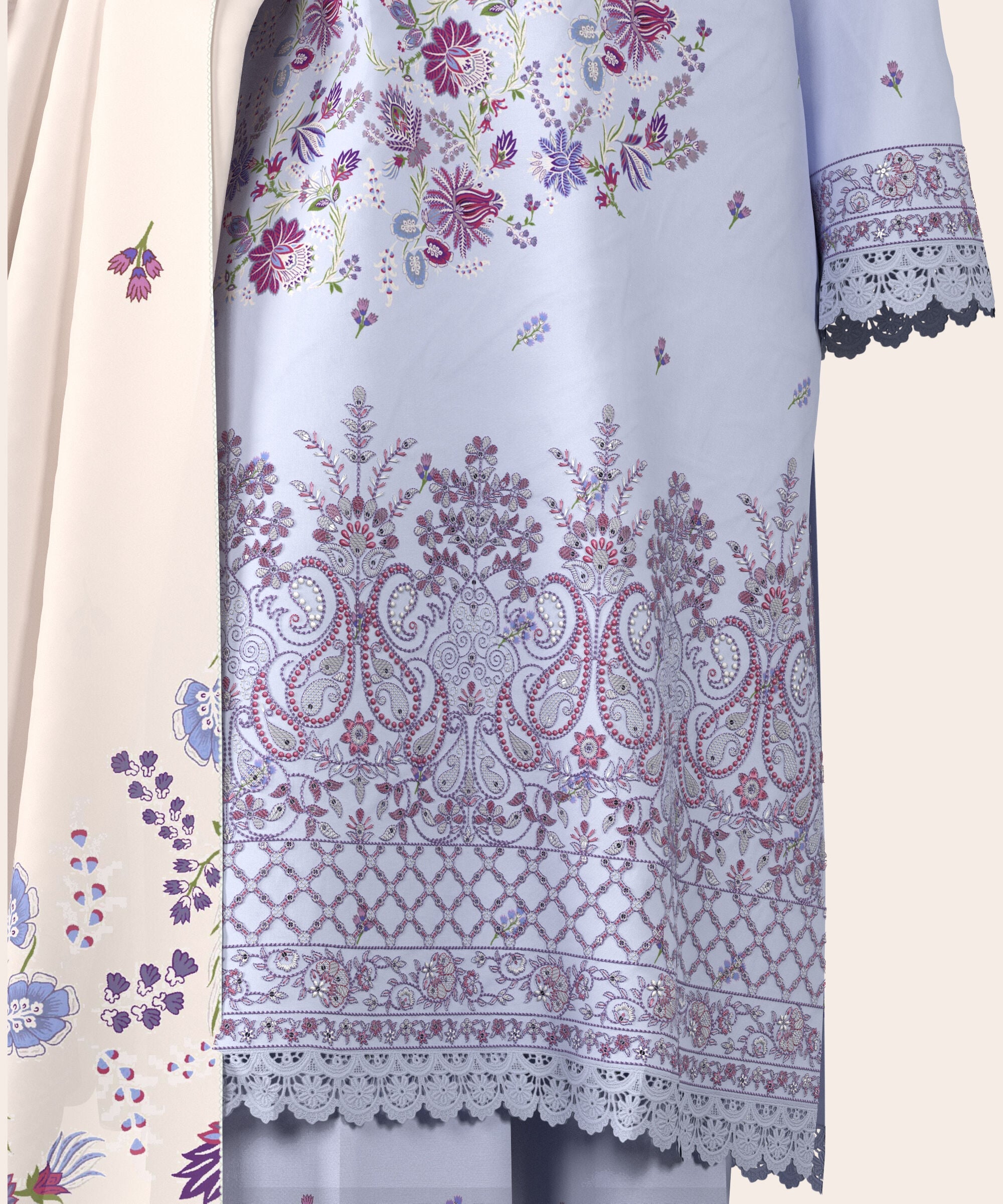 3 Piece - Digital Embroidered Fine Lawn Suit