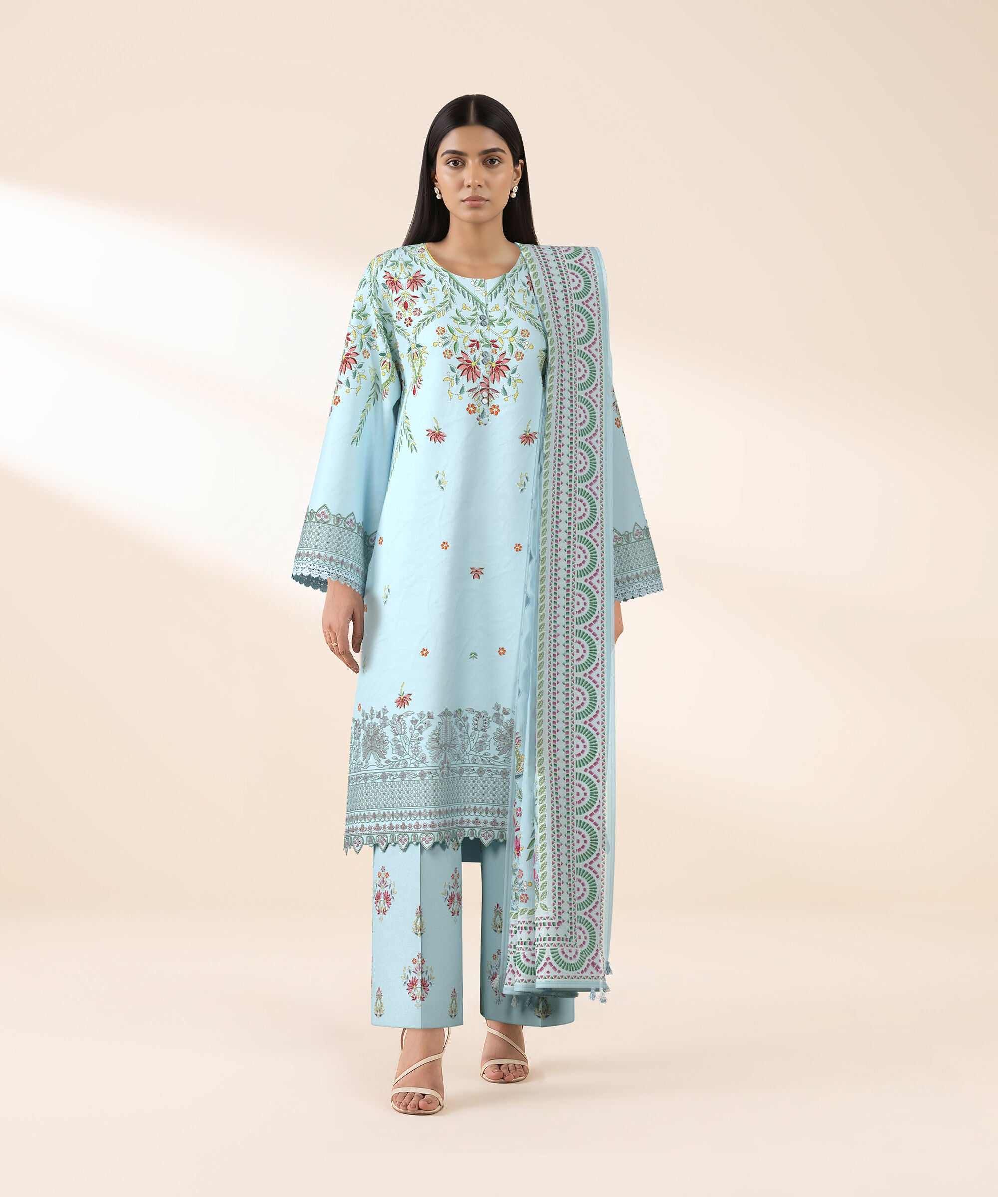 3 Piece - Digital Embroidered Fine Lawn Suit