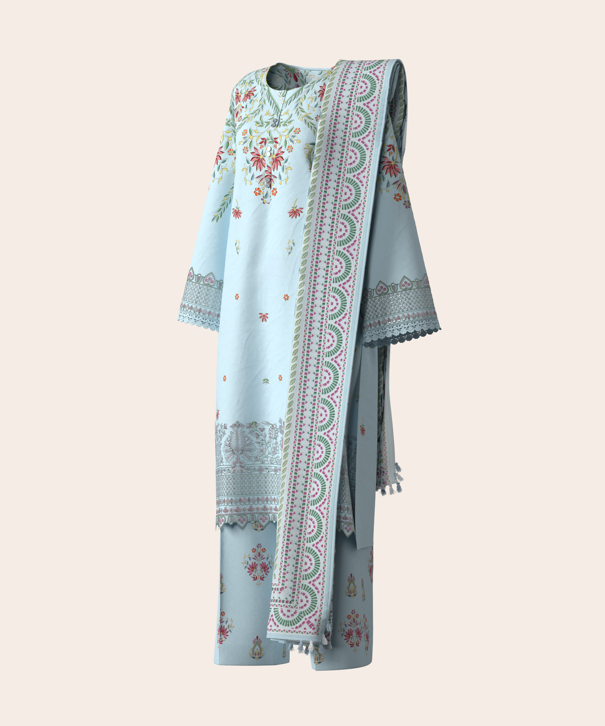 3 Piece - Digital Embroidered Fine Lawn Suit