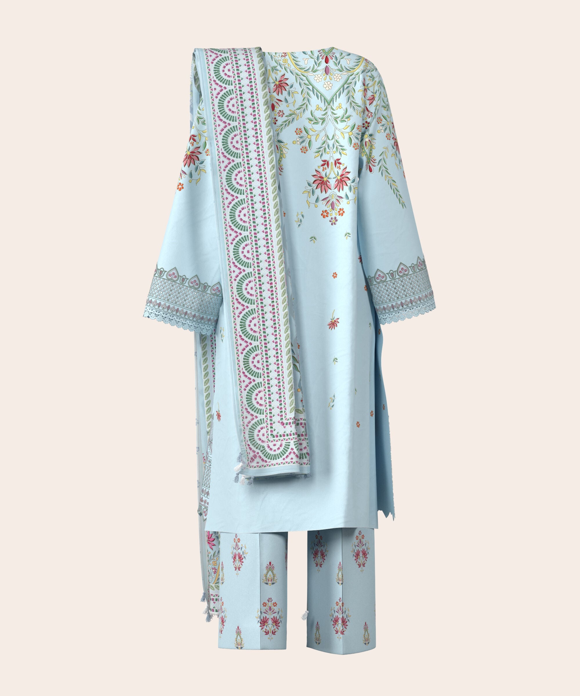 3 Piece - Digital Embroidered Fine Lawn Suit