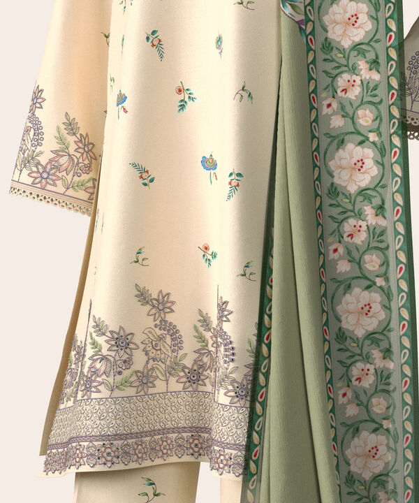 3 Piece - Digital Embroidered Fine Lawn Suit