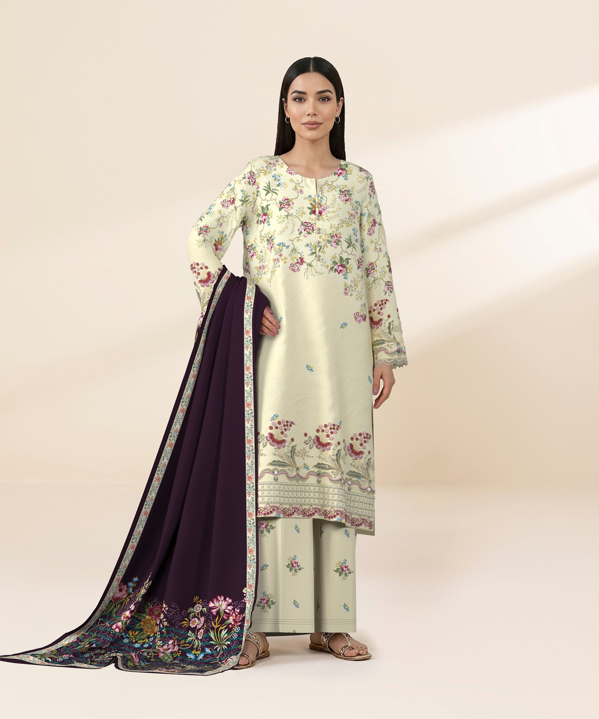 3 Piece - Digital Embroidered Fine Lawn Suit
