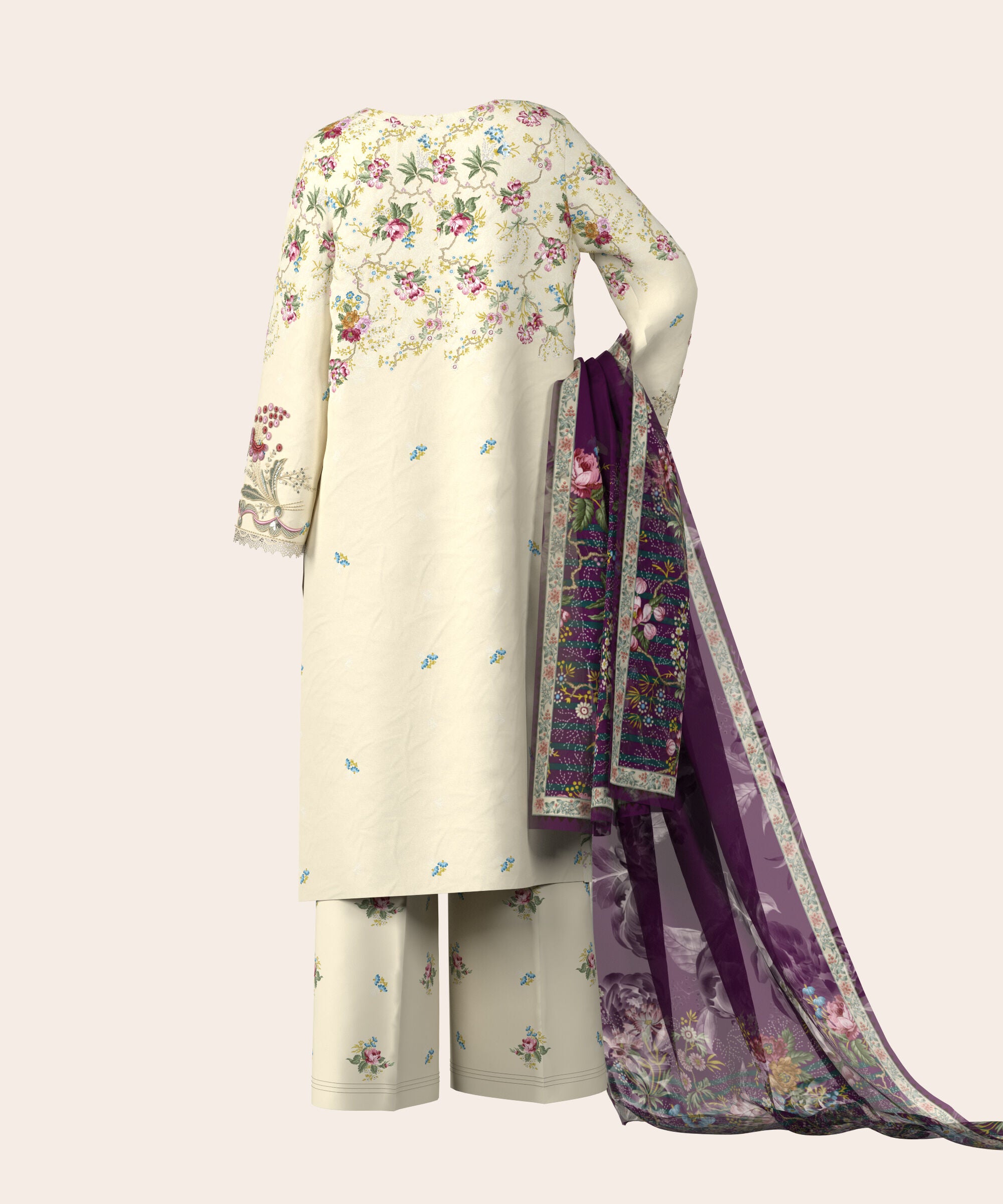 3 Piece - Digital Embroidered Fine Lawn Suit