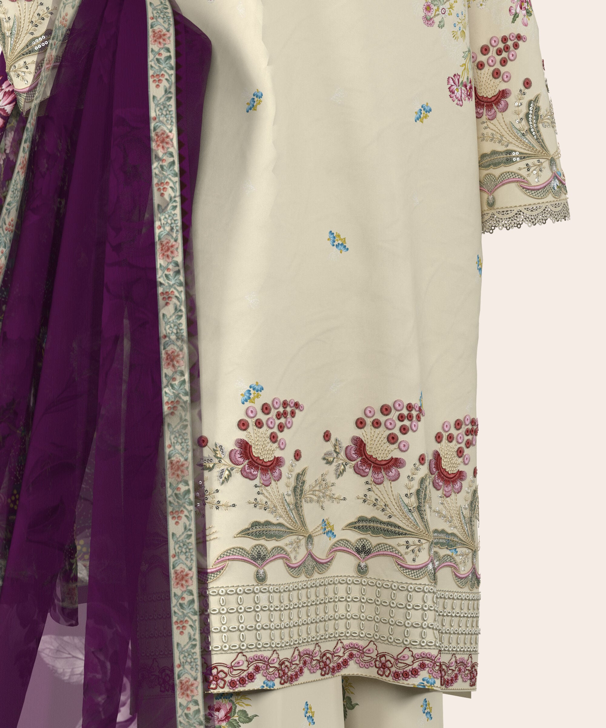 3 Piece - Digital Embroidered Fine Lawn Suit