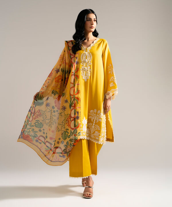 3 Piece - Embroidered Dobby Crepe Suit