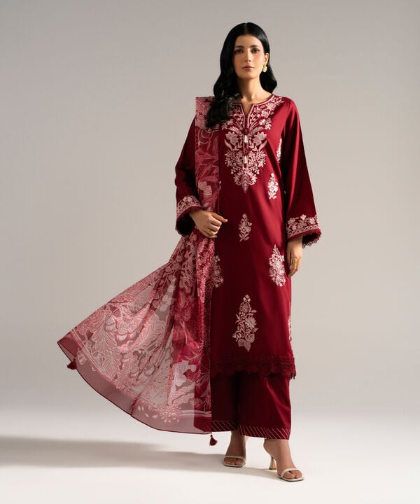 3 Piece - Embroidered Dobby Crepe Suit