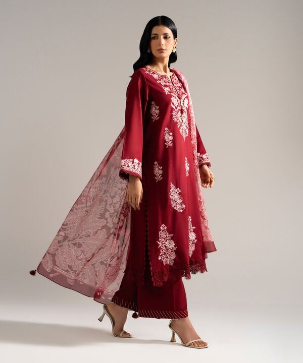 3 Piece - Embroidered Dobby Crepe Suit